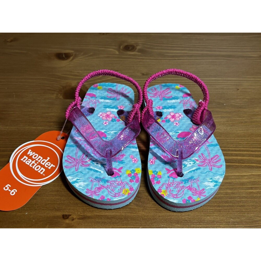 Girl Mermaid Flip Flops Wonder Nation Pink Beach Sandals Size 5/6 NWT